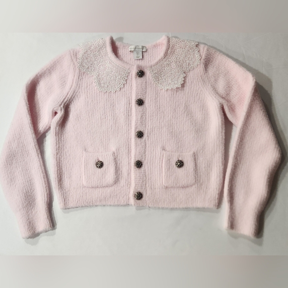 House Of Harlow 1960 Soft Pink Cardigan With Lace Collar - Picture 9 of 16